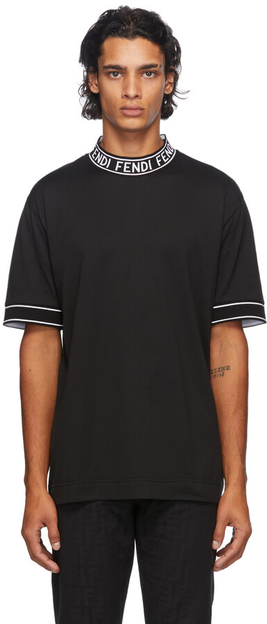 Fendi Black Logo Collar T-Shirt - ShopStyle