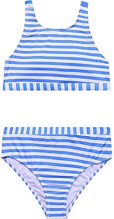 Beach Lingo Big Girls Stripe High Neck X-Back Cross Straps Top High Waist Bottom Two-Piece Swimsuit