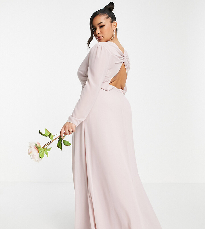 TFNC Plus Bridesmaid wrap front maxi dress with back detail in