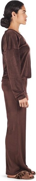 Me Moi MemoiWomen'sVelourLooseFitV-NeckSweatshirtandPantsSetDarkBrownL