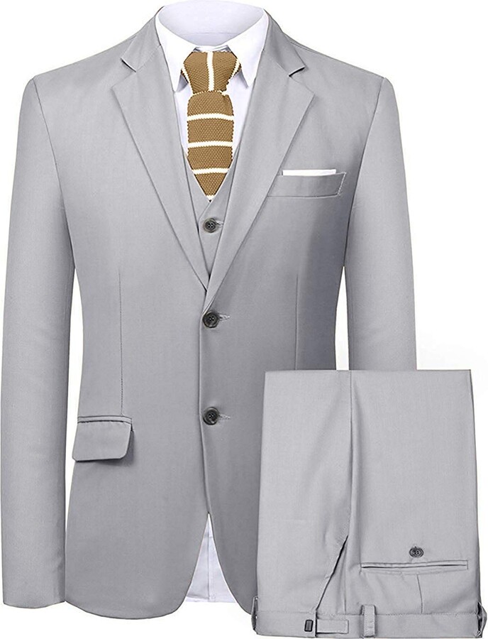 YYI Men's 3 Pieces Suit Two Buttons Jacket Waistcoat and Trousers