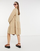 Thumbnail for your product : Selected smock dress with tiering and volume sleeves in beige
