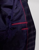 Thumbnail for your product : Burton Menswear Big & Tall skinny suit jacket in navy tartan