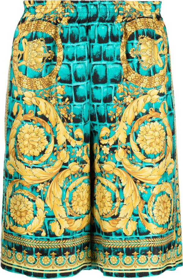 Versace Baroccodile-print silk shorts