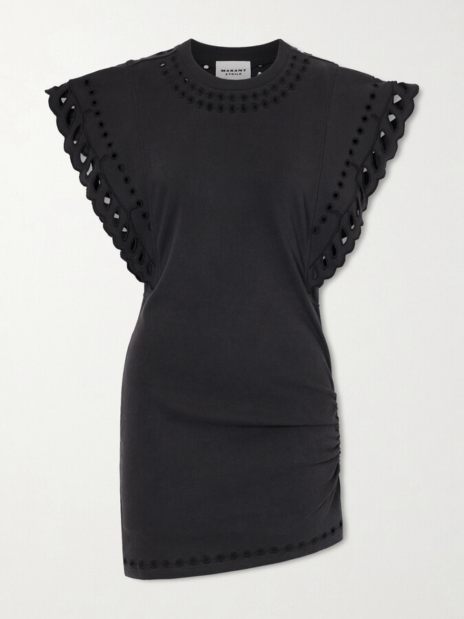 Marant Étoile - Orlane Broderie Anglaise Cotton-jersey Mini Dress - Black