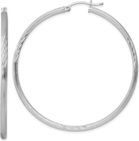 Black Bow Jewelry Co. BlackBowJewelry2.5mmSatinDiamondCutXLSterlingSilverHoops55mm(21/8Inch)