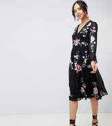 Thumbnail for your product : ASOS Tall DESIGN Tall embroidered midi dress with lace trims