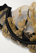 Thumbnail for your product : Coco de Mer Aria Metallic Embroidered Tulle And Satin Underwired Soft-cup Bra - Black