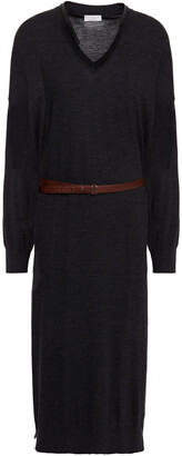 Brunello Cucinelli Belted Bead-embellished Wool And Cashmere-blend Midi Dress