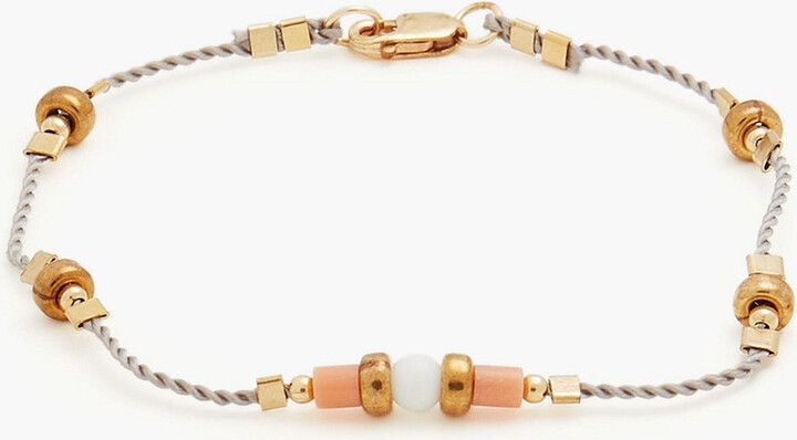 Burnished gold-tone, bead and cord bracelet