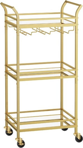 SONGMICS HOME VASAGLEBarCartHomeBarServingCartSmallBarCartwith3-TierShelfWineHoldersGlassHoldersMiniBarCartKitchenPaleGold
