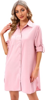 MANAIXUAN Women V Neck Button Roll Sleeve Shirt Casual Cotton Pocket Blouse/Tops 