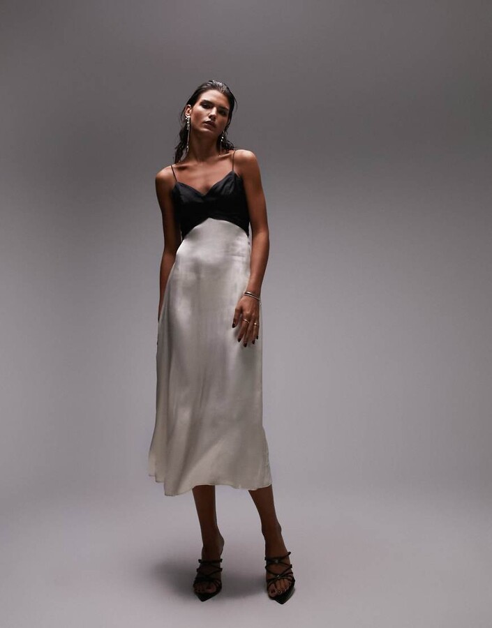 Topshop cami v neck midi dress in black and white ShopStyle