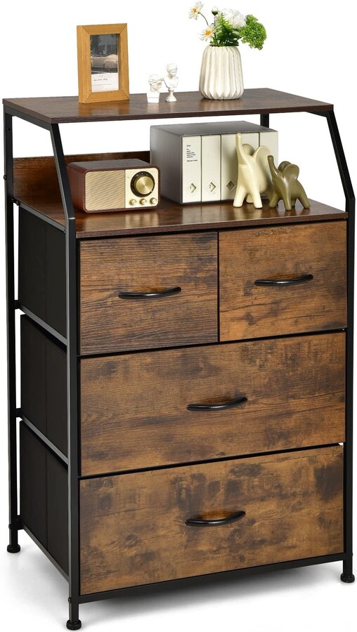 Howcool 4 Drawers Dresser, Tall Storage Tower w/ 5 Foldable Fabric