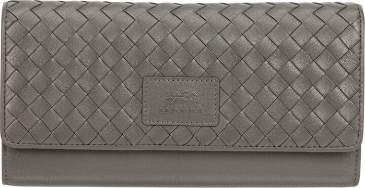 Mancini Women's Basket Weave Collection Rfid Secure Quadruple Fold Wallet