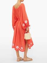 Thumbnail for your product : Innika Choo Frida Wailes Embroidered Cotton-voile Midi Dress - Womens - Red
