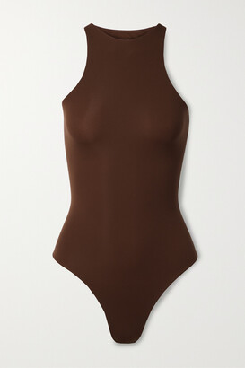 SKIMS Fits Everybody Stretch-satin Jersey Thong Bodysuit - Cocoa