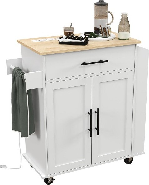 AGHANA DIGITALS AghanaDigitalsMobileKitchenCartwithPowerOutletsUSBPortsStorageDrawerCabinet&White29.90×15.00×34.10in