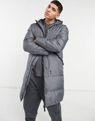 Soul Star longline tech puffer jacket in gray - ShopStyle