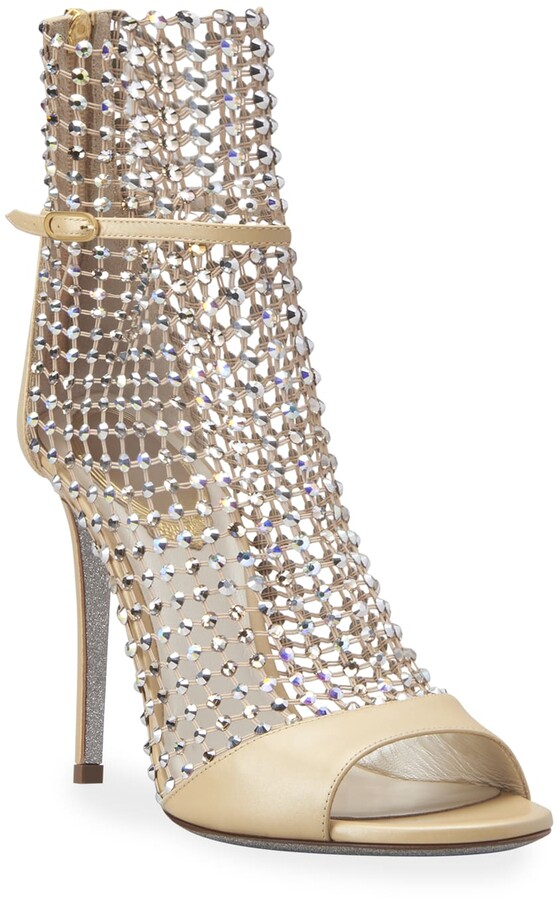 Rene Caovilla Galaxia Caged Crystal Mesh Bootie Sandals - ShopStyle Boots