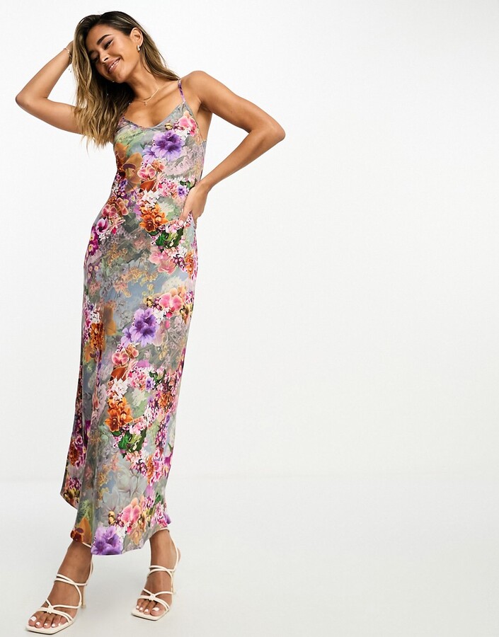 AllSaints Bryony Lucia satin midi slip dress in multi floral - ShopStyle