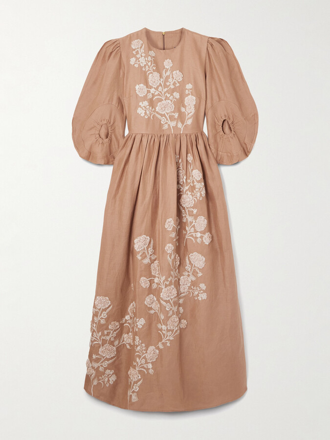 Agua by Agua Bendita Raquel Embroidered Linen Maxi Dress - Neutrals