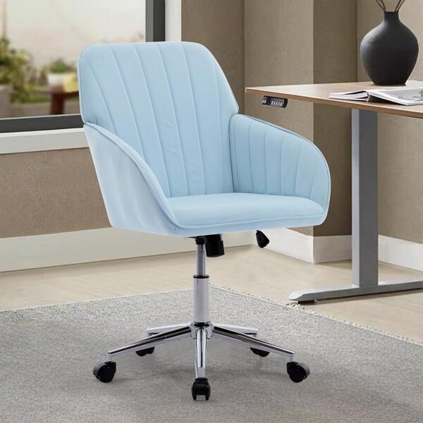 RISOKEYSDeskChair-ErgonomicSwivelOfficeChairwithMemoryFoamCushion&SturdySilverBaseAdjustableHeightTaskChairforHomeOfficeBlue