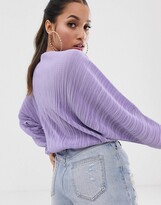 Thumbnail for your product : ASOS Petite DESIGN Petite wrap top in plisse with batwing sleeve