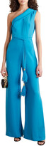 Thumbnail for your product : Reem Acra One-shoulder Faux Feather-trimmed Crepe Jumpsuit