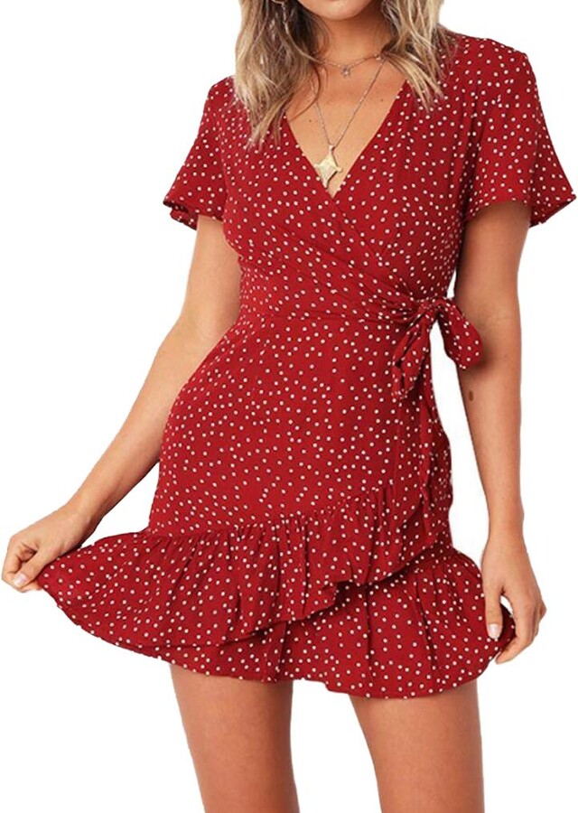 red dot wrap dress