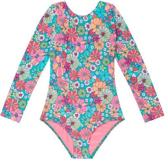 Beach Lingo Girls' Kozmic Blues Long Sleeve Rash One Piece Swimsuit 10 Multi