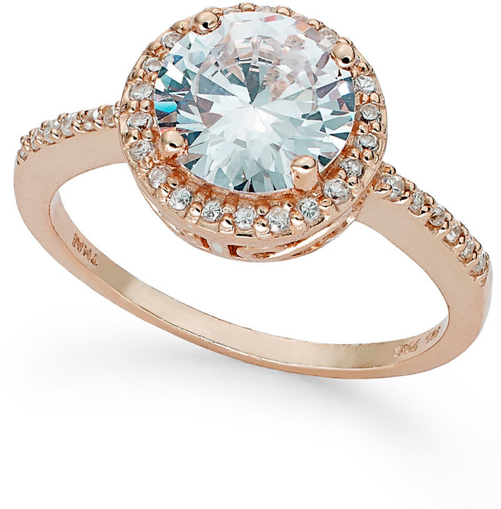 B. Brilliant 18k Rose Gold over Sterling Silver Ring, Round PaveSet Cubic Zirconia Ring (21/3