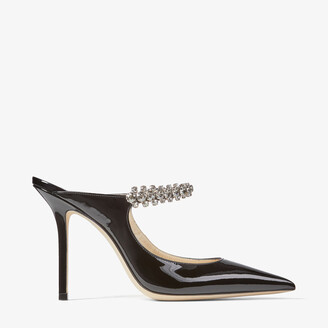 Jimmy Choo Black Patent Leather Mules With Crystal Strap