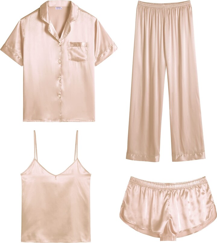 GORGLITTER Women's 2 Piece Satin Pajama Set Lace Trim Sleeveless Cami Top  Drawstring Waist Pants Sleepwear