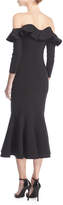 Thumbnail for your product : Oscar de la Renta Flounced Off-Shoulder Illusion Midi Dress