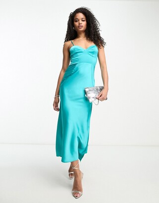ASOS DESIGN satin bust cup detail midi dress in turquoise