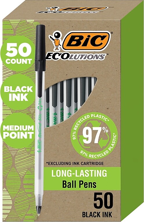 BIC Ecolutions Round Stic Ballpoint Pens, Medium Point, Black Ink, 50/Pack (GSME509-BLK)