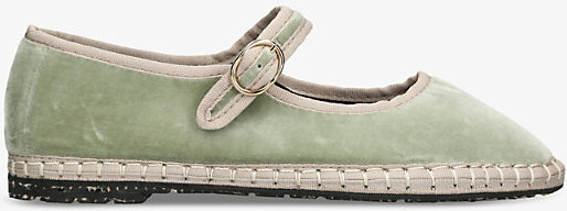 Flabelus Womens Green Uta Single-Strap Cotton Mary Jane Flats Eur 39 / 6 Uk Women