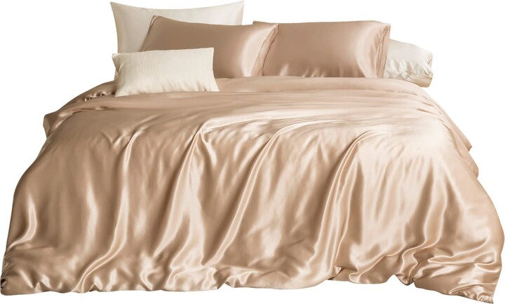 Soft Strokes Silk Neutrals Pure Mulberry Silk Seamless - Four-Piece Sheet Set - Queen Size - Beige