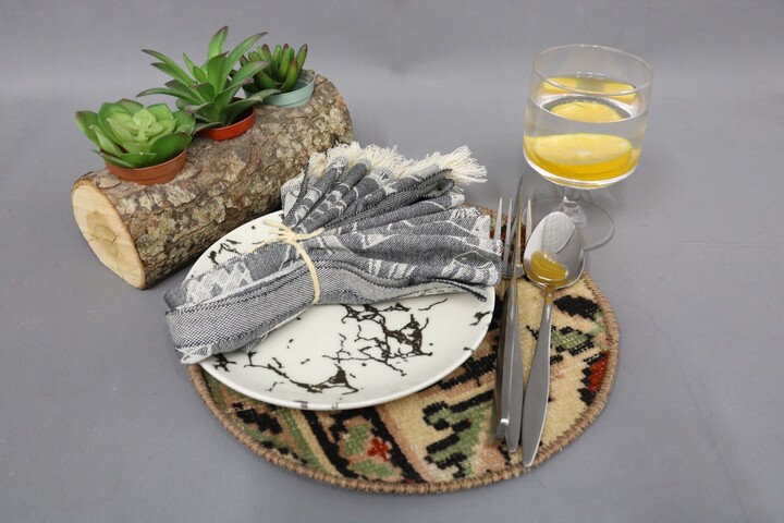 Hand Crafted Supla, Turkish Rug, Vintage Rug Underplate, Set Of Six, Dining Accessory, 10"x10" Gift Rustic Carpet Supla 12