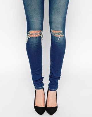 Monroe ASOS TALL Ridley High Waist Ultra Skinny Jeans In Wash With 2 Ripped Knees