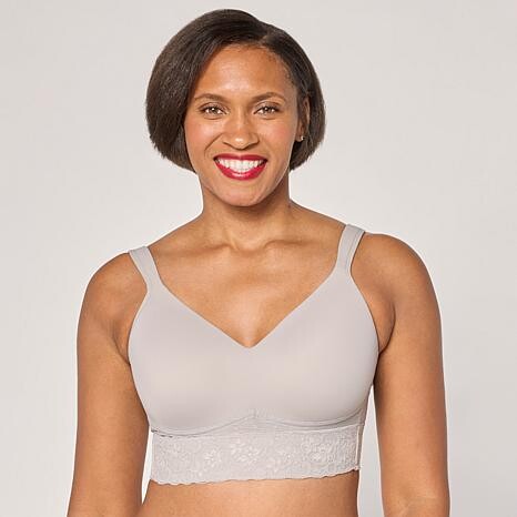 Ahh By Rhonda Shear Molded Cup Bra with Lace Trim - Gray/Grey - Size Medium