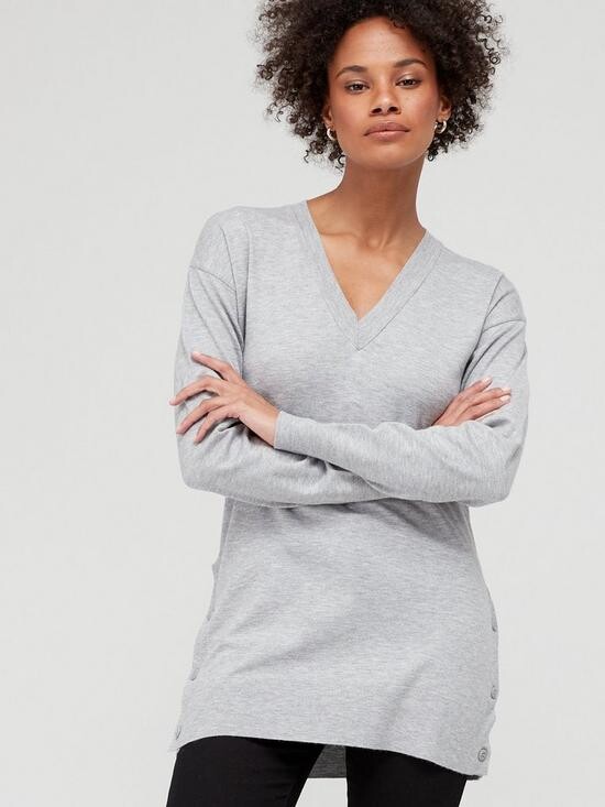 Deep V Neck Grey Sweater | Shop the world's largest collection of fashion |  ShopStyle UK