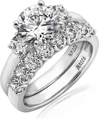 Amazon Collection Sterling Silver Platinum-Plated Zirconia Three Stone Ring Size 8