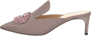 Giannico Glitter Mules Metallic & Pink Crystal & Glitter Accents Pointed-Toes | Giannico Glitter Glitter Accents Mules in Metallic/Pink, Women's IT 40 | 10
