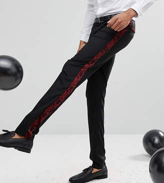 ASOS Design TALL Skinny Tuxedo Suit Trousers In Red Paisley Velvet