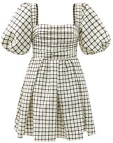 Thumbnail for your product : Self-Portrait Puff-sleeve Checked Taffeta Mini Dress - Beige Multi