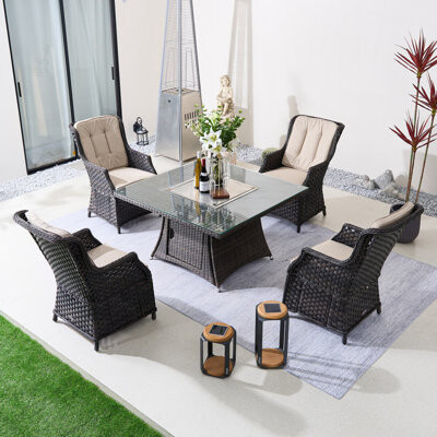 Red Barrel Studio Aeryna 4-Person Square Dining Set With Fire Pit Table