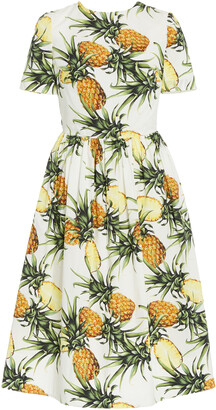 Oscar de la Renta Pineapple-Print Cotton Midi Dress