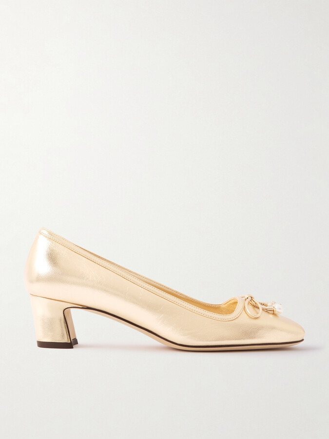 Jimmy Choo Elme 45 Embellished Metallic Leather Pumps - Gold